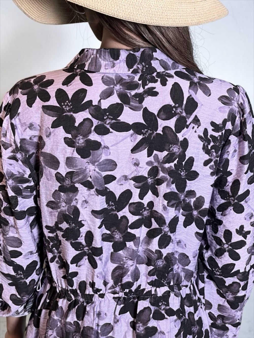 Simply Vera Vera Wang Purple Floral Shirt Dress S Collared Elastic Waist - Picture 3 of 7
